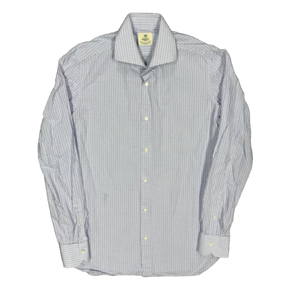 Luigi Borrelli Napoli Dress Shirt Textured Check Italy Cotton 15 1/2 Medium